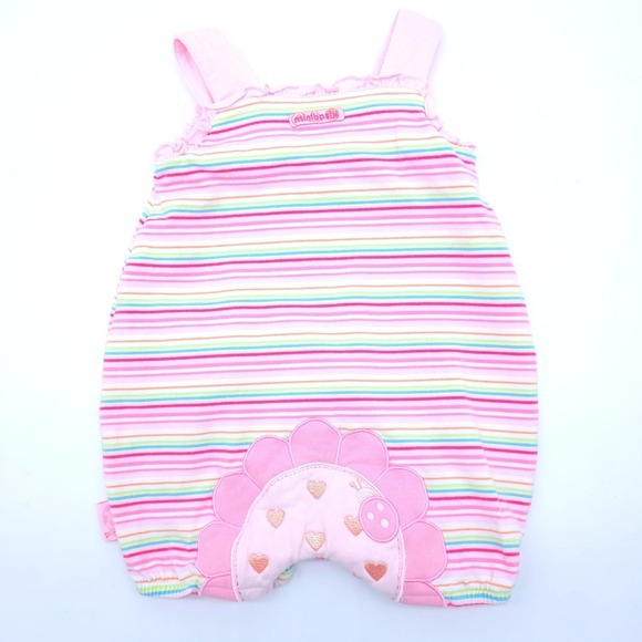 Vintage Minibasix Baby Girl Pink Floral Butterfly Sleeveless Jumper Romper 3M - Picture 2 of 6